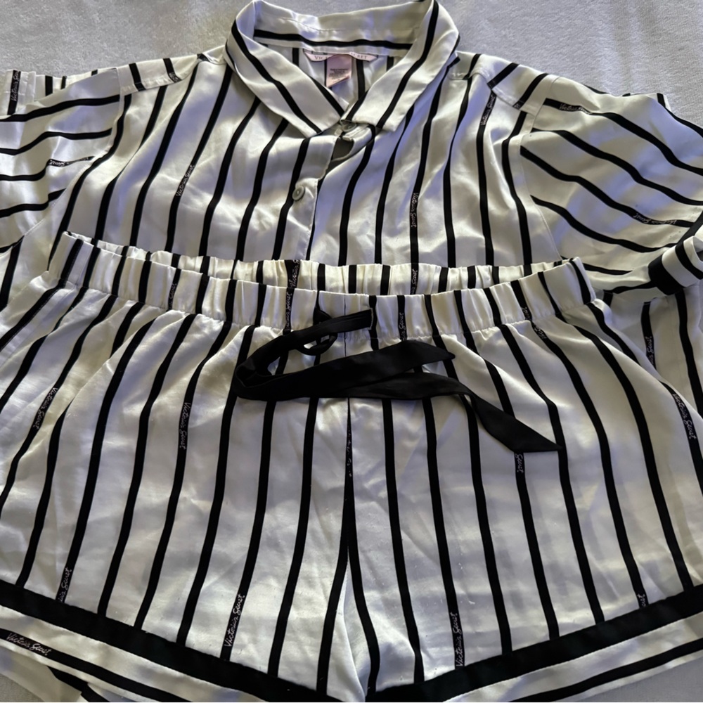 Victoria's Secret Satin Pajama set with Black Stripes